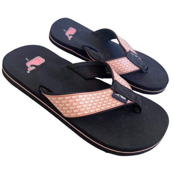 Vineyard Vines Girls Size 2 USA whale classic flip flops sandals Pink Navy - Picture 1 of 7